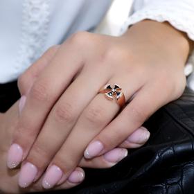 Δαχτυλίδι Σταυρός Ροζ Χρυσός Κ18 με Διαμάντια SKU-63261