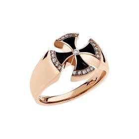 Δαχτυλίδι Σταυρός Ροζ Χρυσός Κ18 με Διαμάντια SKU-63261