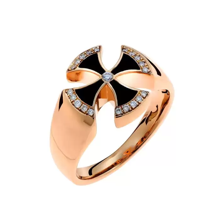 SKU-63261 / Δαχτυλίδι Σταυρός Ροζ Χρυσός Κ18 με Διαμάντια