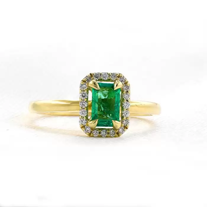 SKU-63655 / Δαχτυλίδι Χρυσός Κ18 με Σμαράγδι & Διαμάντια
