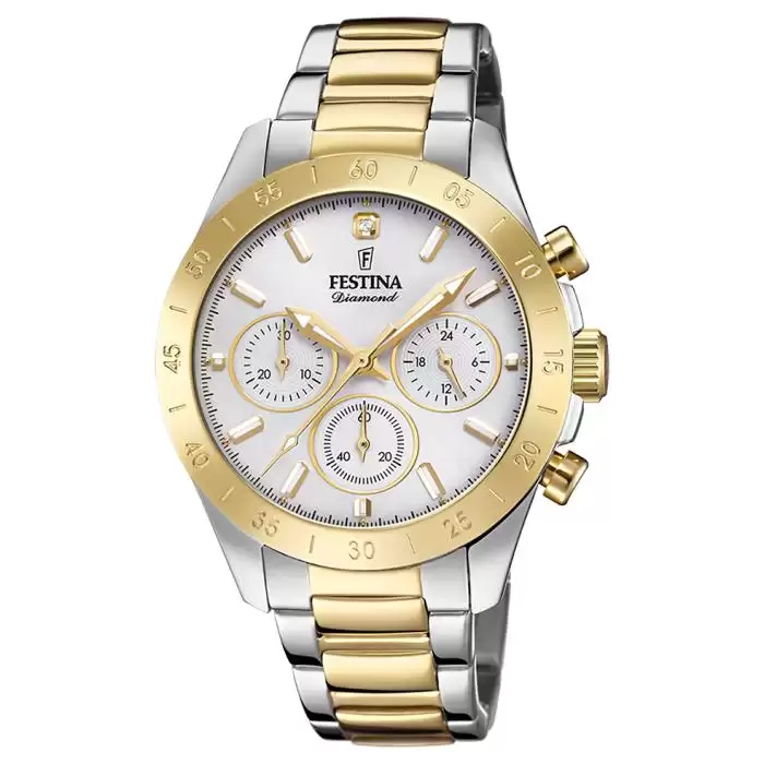 Γυναικείο Ρολόι FESTINA Boyfriend Diamond με Δίχρωμο Μπρασελέ από Ανοξείδωτο Ατσάλι | F20651-1 SKU-63790