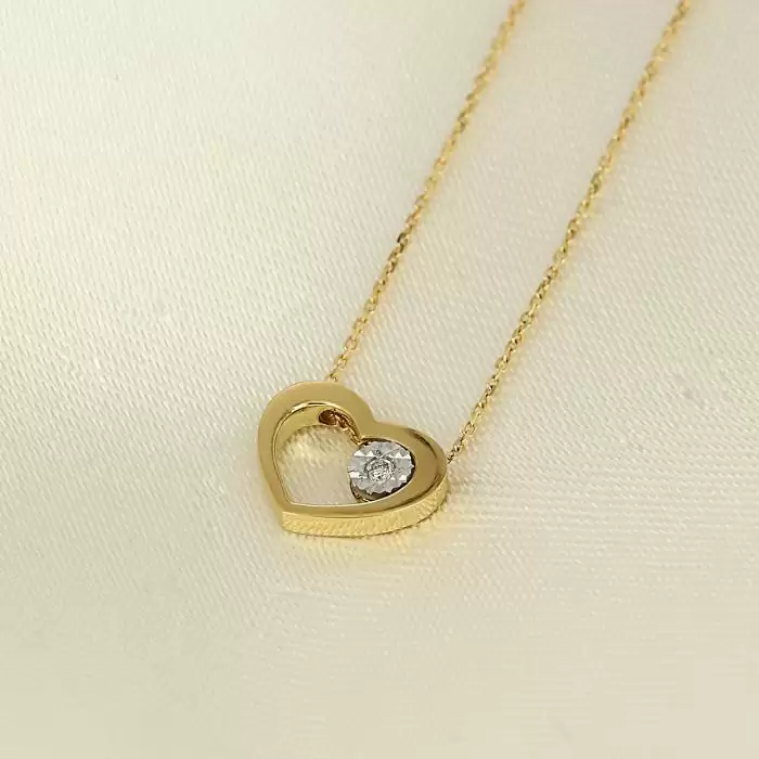 Κολιέ Καρδιά Χρυσός & Λευκόχρυσος Κ18 με Διαμάντι
