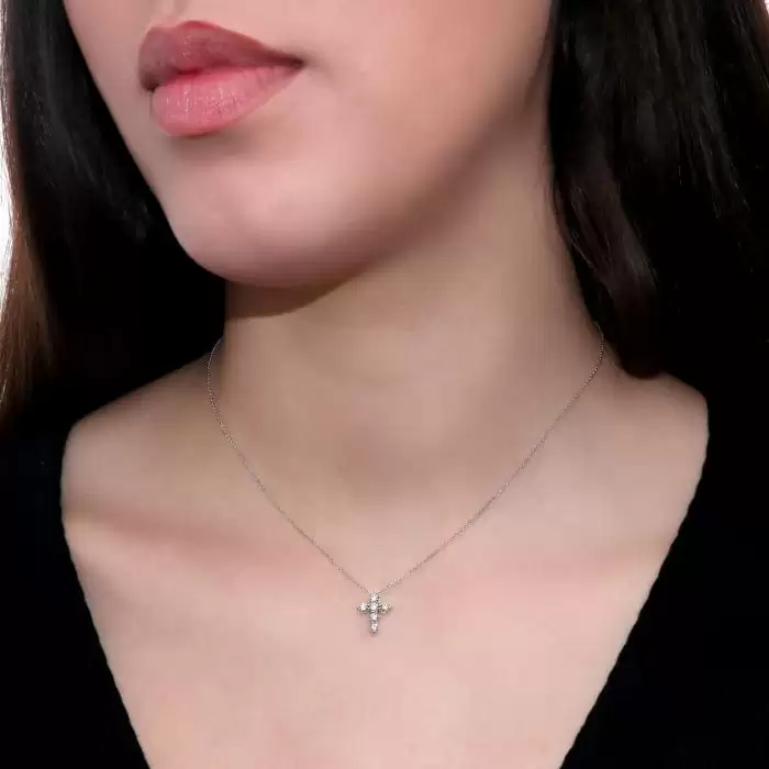 Κολιέ Σταυρός με Διαμάντια Λευκόχρυσος Κ18 SKU-63441