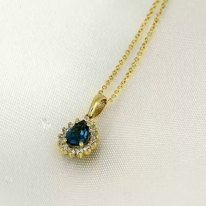 SKU-63446 / Κολιέ Δάκρυ Χρυσός Κ18 με London Blue Topaz & Διαμάντια