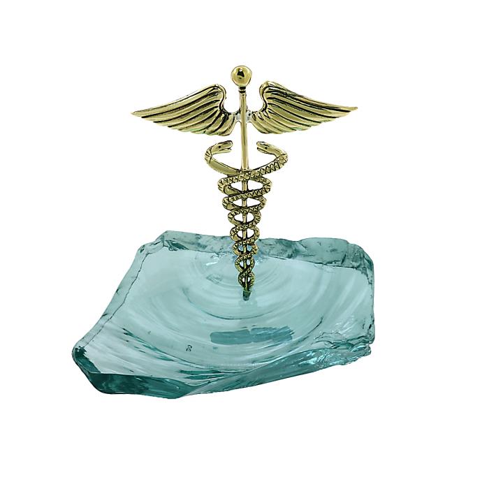 SKU-64450 / Σύμβολο Ιατρικής Από Ορείχαλκο & Βάση Από Γυαλί