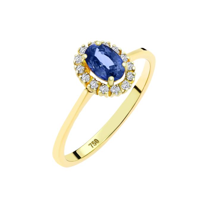 SKU-64898 / Δαχτυλίδι Ροζέτα Χρυσός Κ18 με Ζαφείρι & Διαμάντια