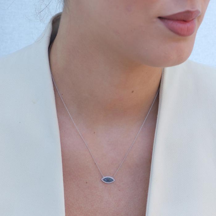 Κολιέ Ματάκι με Διαμάντια & Μπλε Διαμάντια Λευκόχρυσος K14 SKU-64206