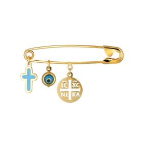 Παιδική Παραμάνα με Κωνσταντινάτο, Σταυρό & Ματάκι Χρυσός Κ9 SKU-64701