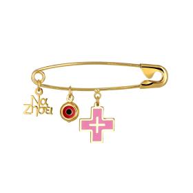 Παραμάνα με Ευχή, Ματάκι & Σταυρό Χρυσός Κ9 SKU-64691