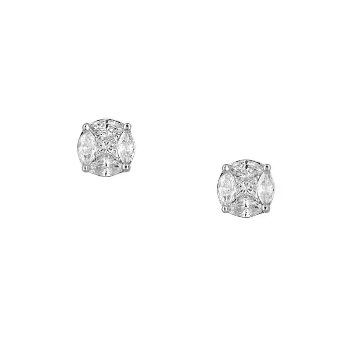 SKU-64427 / Σκουλαρίκια Λευκόχρυσος Κ18 με Διαμάντια