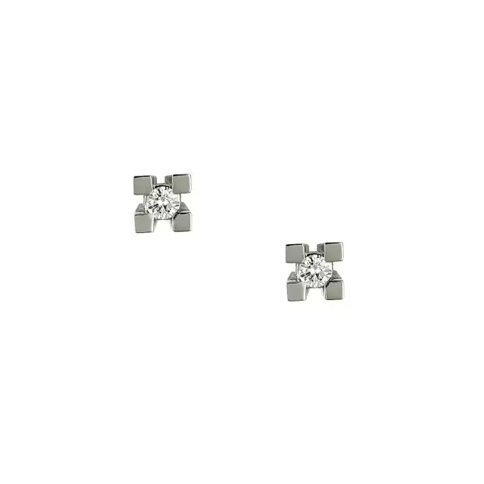 SKU-64127 / Σκουλαρίκια Μονόπετρα Λευκόχρυσος Κ18 με Διαμάντια