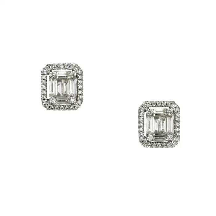 SKU-64375 / Σκουλαρίκια Ροζέτα Λευκόχρυσος Κ18 με Διαμάντια