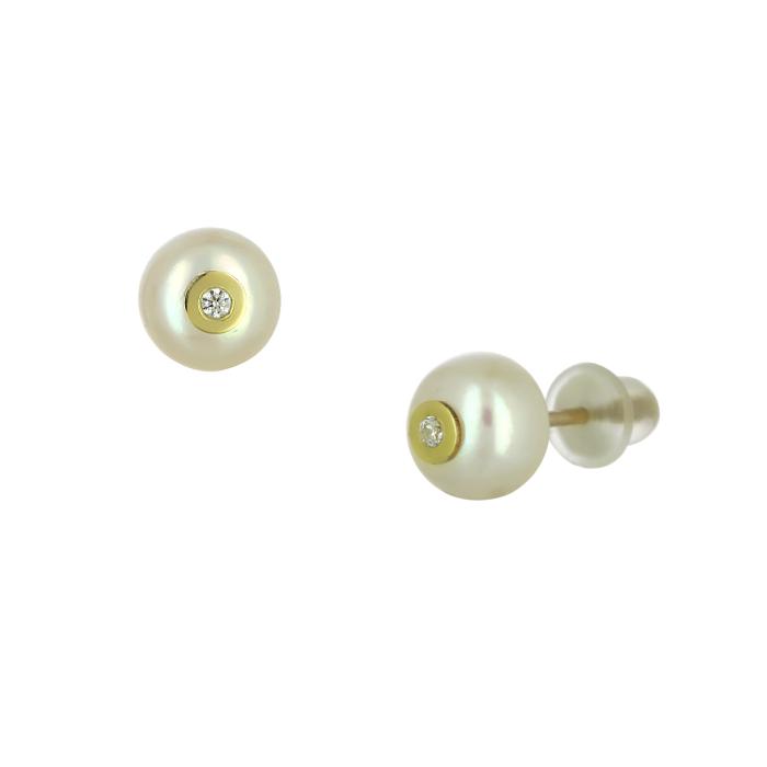 SKU-64593 / Σκουλαρίκια Χρυσός Κ9 με Μαργαριτάρια & Ζιργκόν