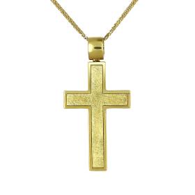 Σταυρός Διπλής Όψεως Λευκόχρυσος & Χρυσός Κ14 SKU-64949