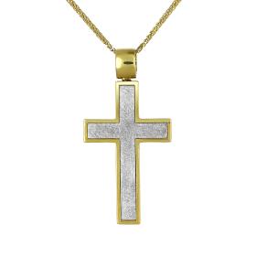 Σταυρός Διπλής Όψεως Λευκόχρυσος & Χρυσός Κ14 SKU-64949