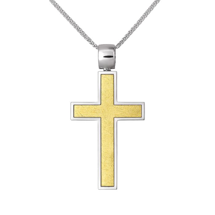 Σταυρός Διπλής Όψεως Λευκόχρυσος & Χρυσός Κ14 SKU-64950