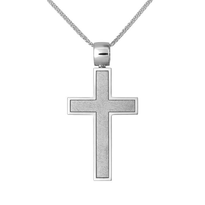 Σταυρός Διπλής Όψεως Λευκόχρυσος & Χρυσός Κ14 SKU-64950