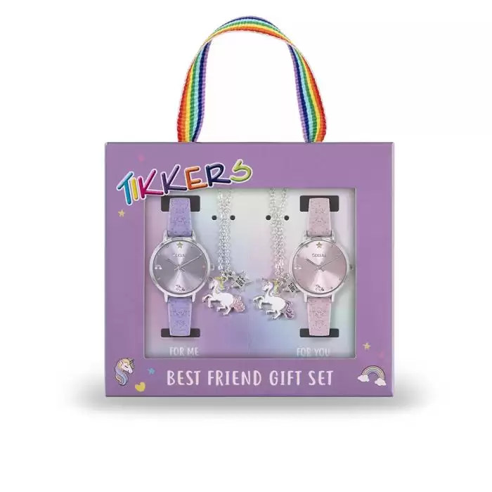 SKU-64840 / TIKKERS Best Friend Set Box Unicorn Pink & Purple Rubber Strap