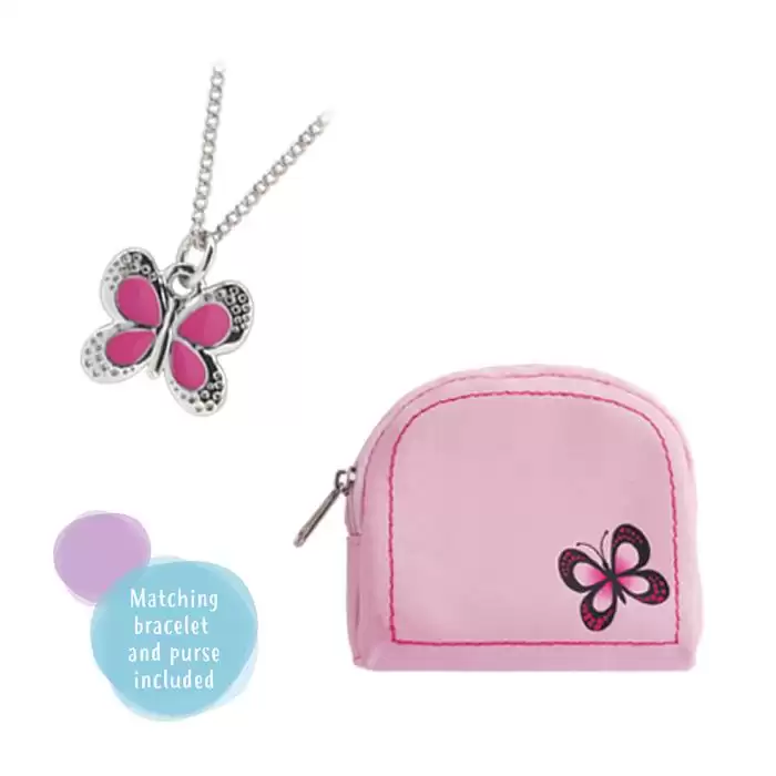 SKU-64841 / TIKKERS Kids Butterfly Gift Pink Leather Strap Set Necklace & Purse