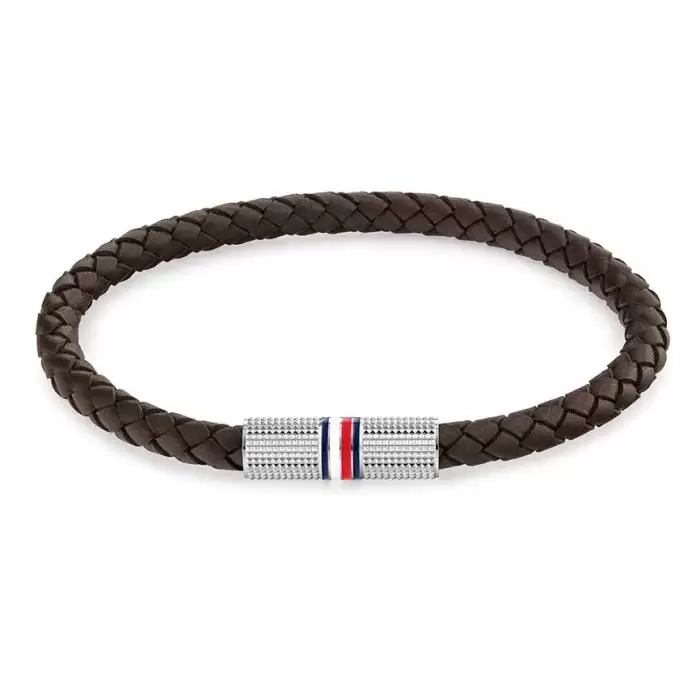 Βραχιόλι TOMMY HILFIGER από Aνοξείδωτο Aτσάλι και Καφέ Δέρμα SKU-64480
