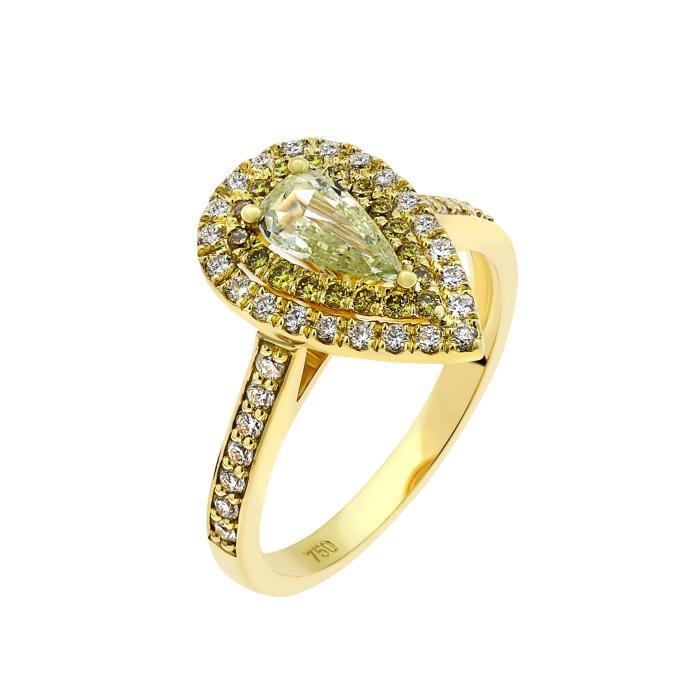 SKU-65440 / Δαχτυλίδι Δάκρυ Χρυσός Κ18 με Λευκά & Κίτρινα Διαμάντια