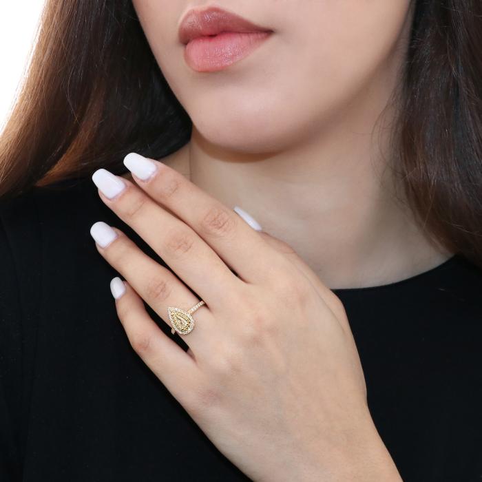 SKU-65440 / Δαχτυλίδι Δάκρυ Χρυσός Κ18 με Λευκά & Κίτρινα Διαμάντια