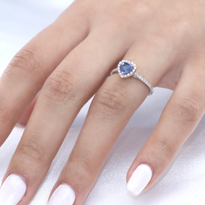 SKU-65013 / Δαχτυλίδι Καρδιά Λευκόχρυσος Κ18 με Ζαφείρι & Διαμάντια