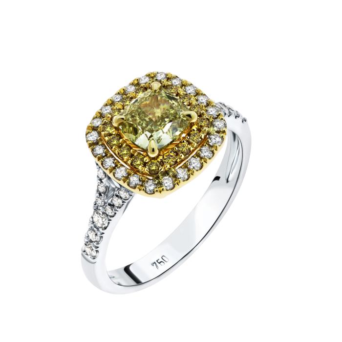 SKU-65416 / Δαχτυλίδι Λευκόχρυσος & Χρυσός Κ18 με Κίτρινα Διαμάντια