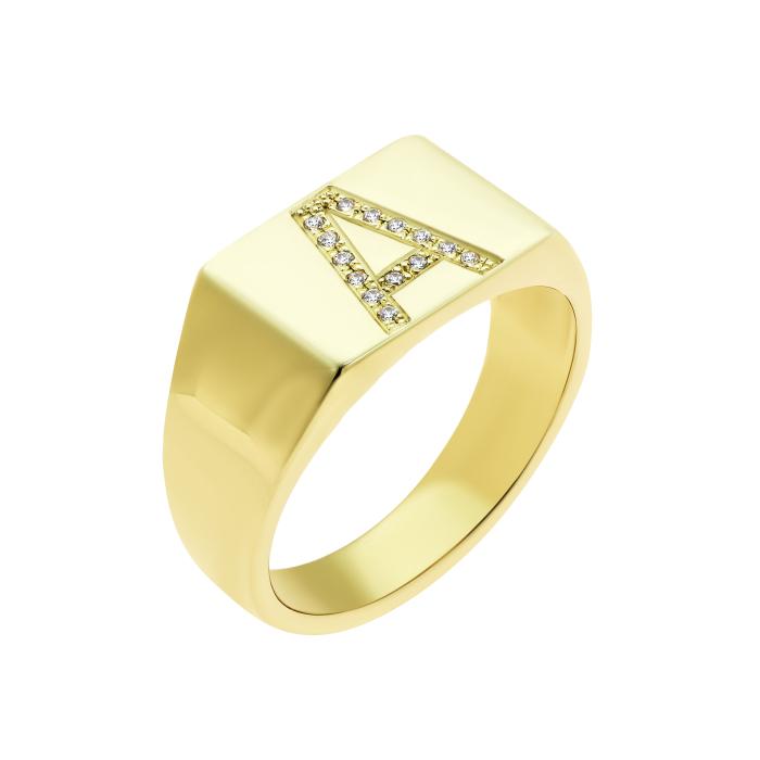 SKU-65734 / Δαχτυλίδι Μονόγραμμα Χρυσός Κ14 με Ζιργκόν