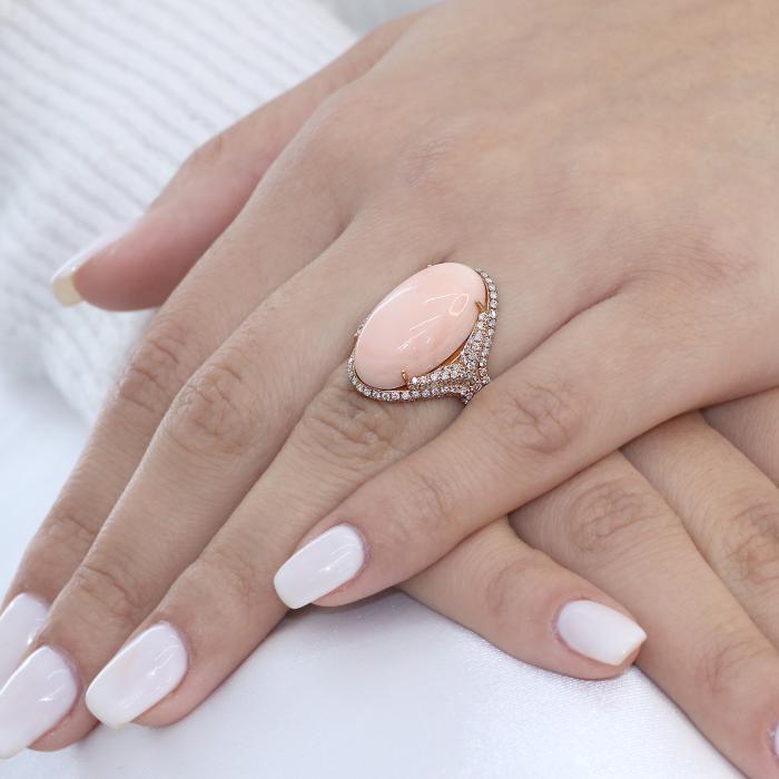 Δαχτυλίδι Ροζ Χρυσός Κ18 με Κοράλλι & Διαμάντια