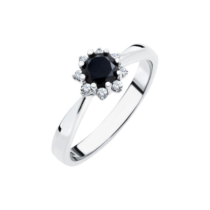 SKU-65152 / Δαχτυλίδι Ροζέτα Λευκόχρυσος Κ18 με Μαύρο & Λευκά Διαμάντια