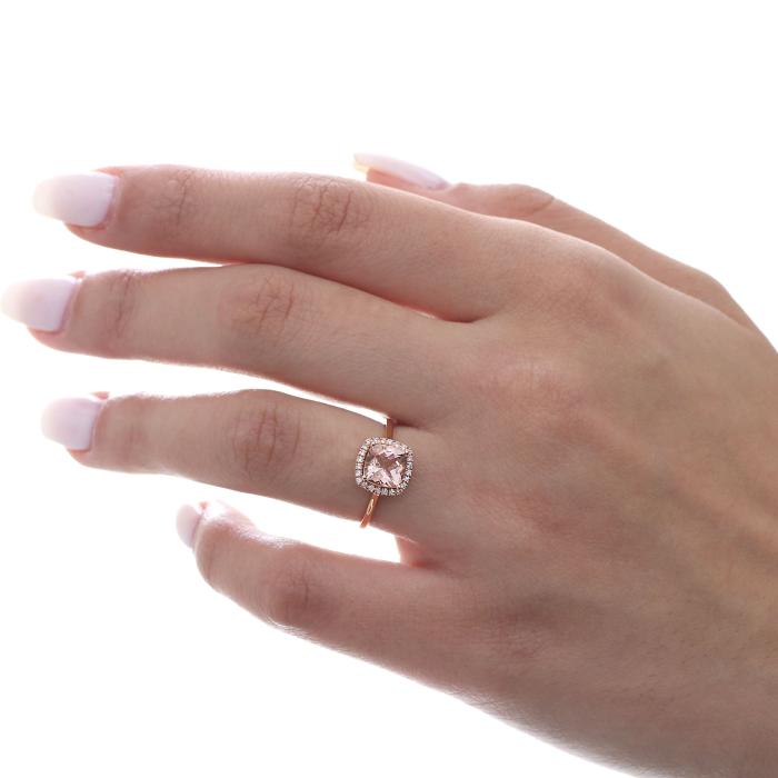 SKU-65519 / Δαχτυλίδι Ροζέτα Ροζ Χρυσός Κ18 με Μοργκανίτη & Διαμάντια