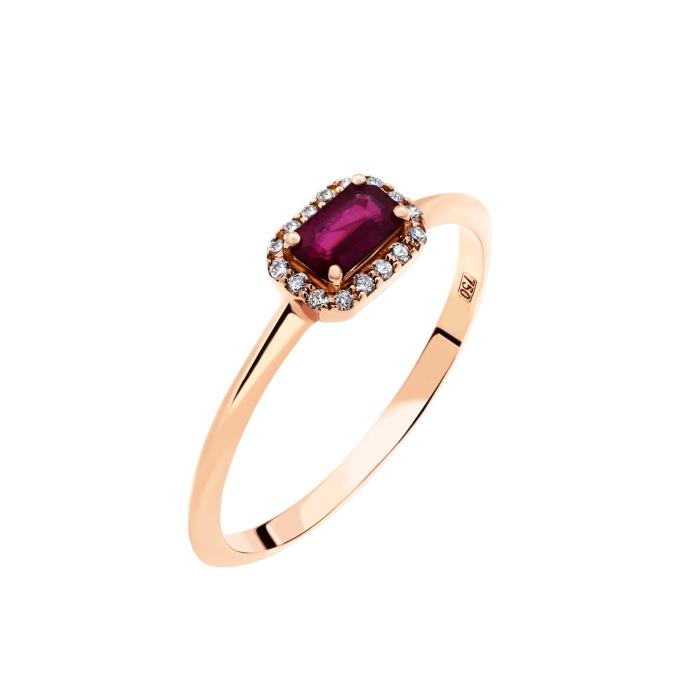 SKU-65554 / Δαχτυλίδι Ροζέτα Ροζ Χρυσός Κ18 με Ρουμπίνι & Διαμάντια
