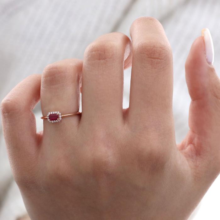 SKU-65554 / Δαχτυλίδι Ροζέτα Ροζ Χρυσός Κ18 με Ρουμπίνι & Διαμάντια