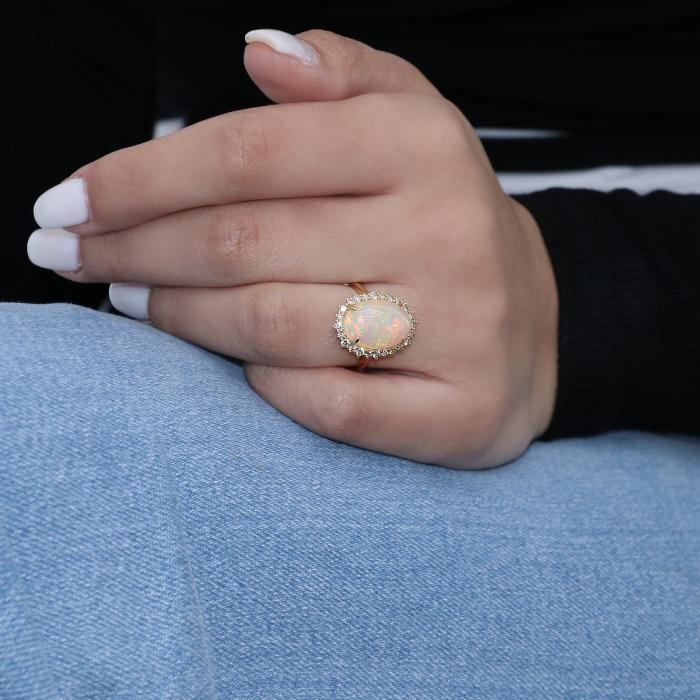 Δαχτυλίδι Ροζέτα Χρυσός Κ18 με Οπάλιο & Διαμάντια
