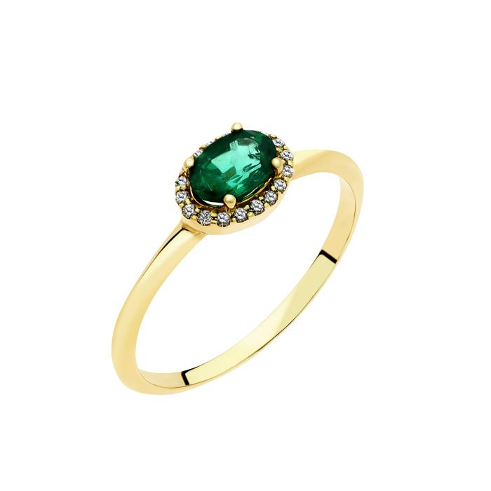 SKU-65498 / Δαχτυλίδι Ροζέτα Χρυσός Κ18 με Σμαράγδι & Διαμάντια