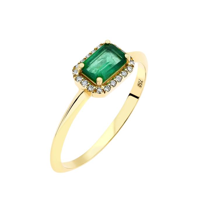 SKU-65505 / Δαχτυλίδι Ροζέτα Χρυσός Κ18 με Σμαράγδι & Διαμάντια