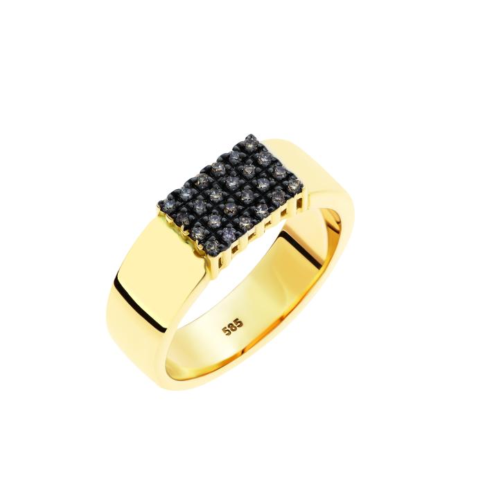 SKU-65577 / Δαχτυλίδι Σεβαλιέ Χρυσός Κ14 με Καφέ Διαμάντια