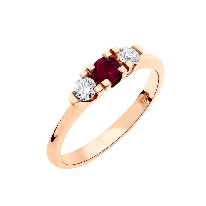 SKU-65563 / Δαχτυλίδι Σειρέ Ροζ Χρυσός Κ18 με Ρουμπίνι & Διαμάντια