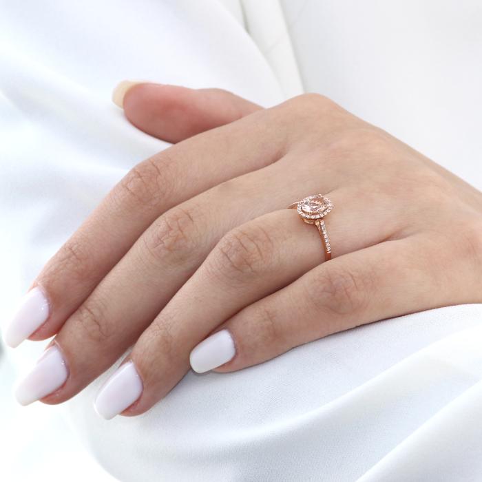 Δαχτυλίδι Ροζέτα Ροζ Χρυσός Κ14 με Μοργκανίτη & Διαμάντια
