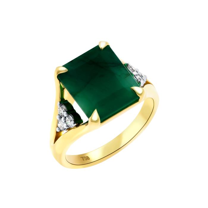 SKU-65990 / Δαχτυλίδι Χρυσός Κ18 με Σμαράγδι & Διαμάντια