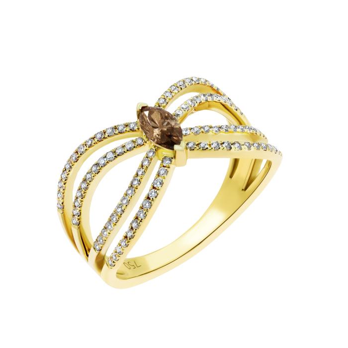 SKU-65683 / Δαχτυλίδι Χρυσός Κ18 με Καφέ Διαμάντι & Λευκά Διαμάντια