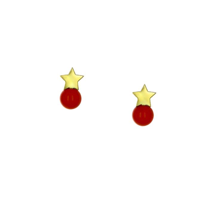 SKU-65234 / Σκουλαρίκια Αστέρι Χρυσός Κ9 με Κοράλλι