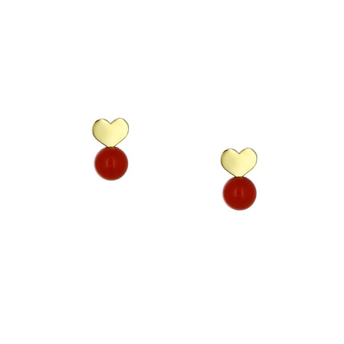 SKU-65233 / Σκουλαρίκια Καρδιά Χρυσός Κ9 με Κοράλλι