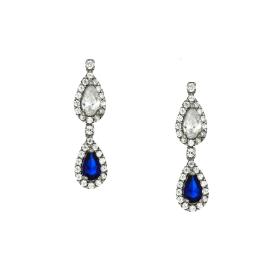 Σκουλαρίκια Δάκρυ με Λευκά & Μπλε Ζιργκόν Λευκόχρυσος Κ14 SKU-65224