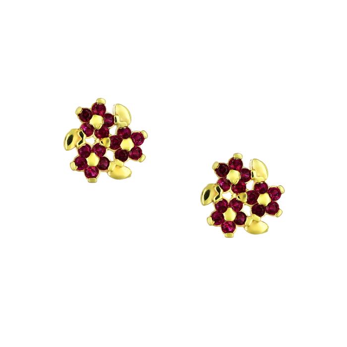 SKU-65745 / Σκουλαρίκια Λουλούδια Χρυσός Κ9 με Ροζ Ζιργκόν