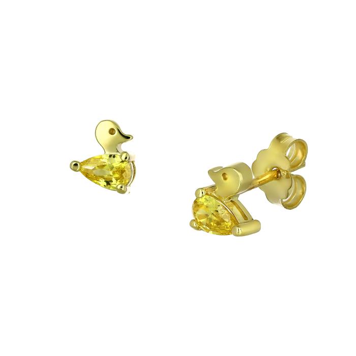 Σκουλαρίκια Παπάκια Χρυσός Κ9 με Κίτρινα Ζιργκόν