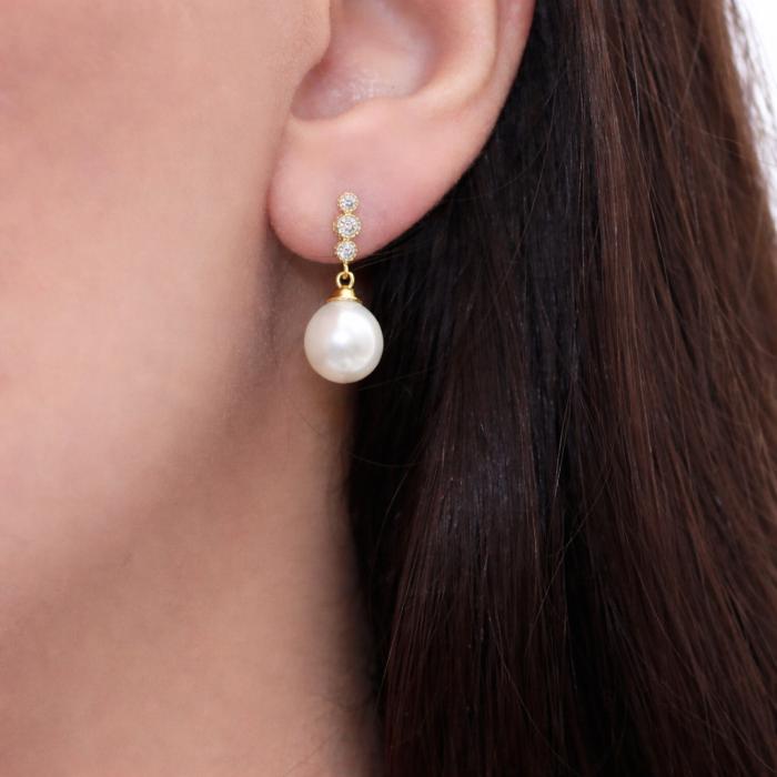 Σκουλαρίκια Χρυσός Κ9 με Ζιργκόν & Μαργαριτάρια SKU-65308