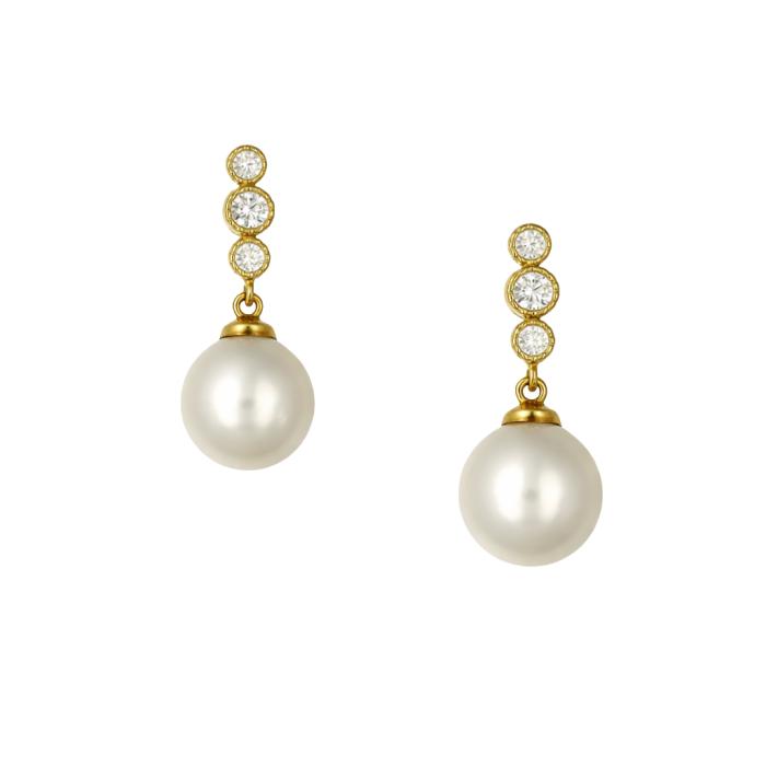 Σκουλαρίκια Χρυσός Κ9 με Ζιργκόν & Μαργαριτάρια SKU-65308