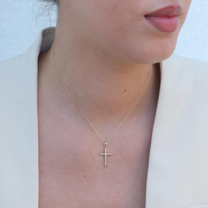 Σταυρός με Αλυσίδα Χρυσός K14 & Διαμάντια SKU-65432